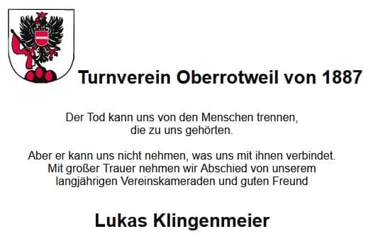 Nachruf Lukas Klingenmeier